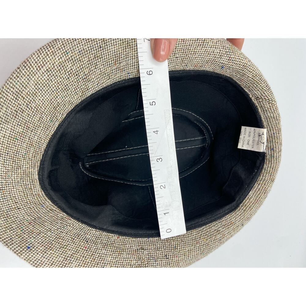 Tweed Fedora Hat Light Brown‎ with Faux Leather Skinny Band - Picture 10 of 12